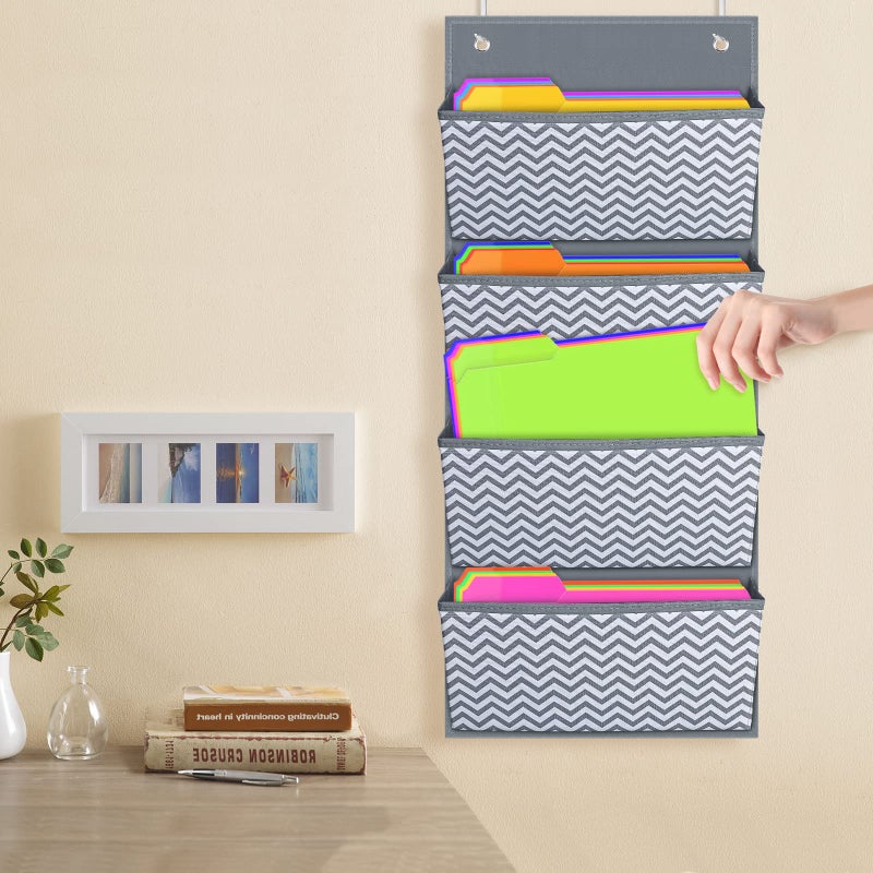 AKAYOK Hanging Wall File Organizer Wall Mount File Storage Organizer Pocket Chart, Over The Door File Organizer, Office Supplies for Home School Organization - Wave Pattern (4 Pockets) - Image 2